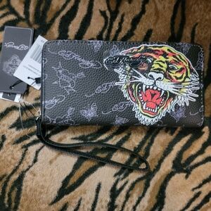 Ed Hardy Black and Yellow Tiger Wallet New!